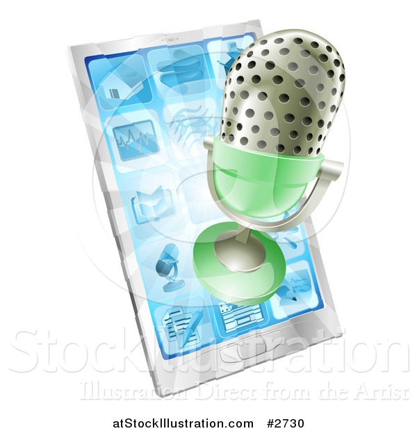 Illustration of a 3d Retro Microphone Emerging from a Cell Phone