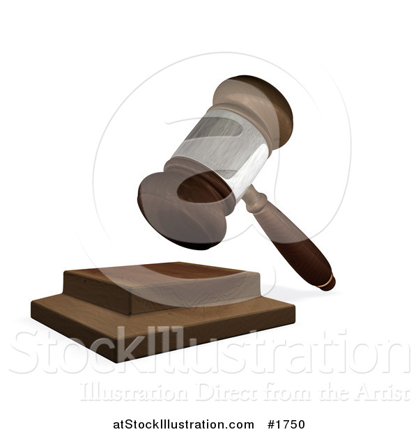 Illustration of a 3d Wooden Judges Gavel Hitting the Block