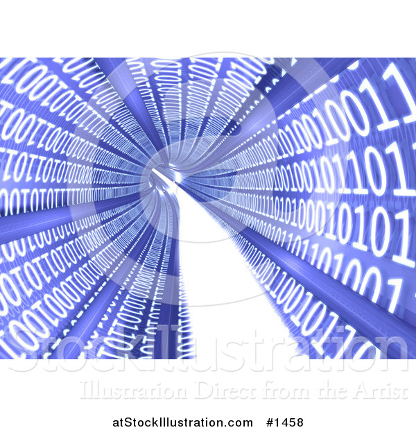 Illustration of a Blue Tunnel with White Binary Coding Racing Along the Walls and a Blur of White Light