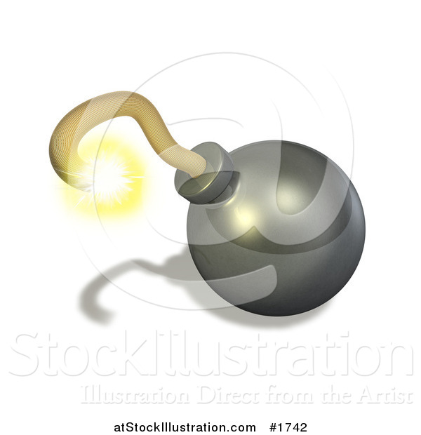 Illustration of a Burning Yellow Fuse on a 3d Bomb