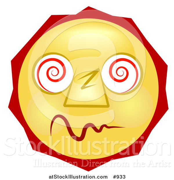 Illustration of a Dazed and Confused Yellow Smiley Face High on Drugs