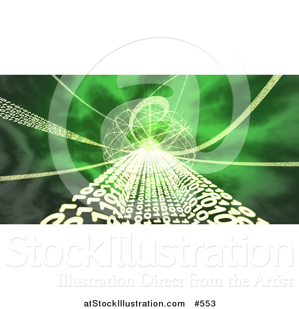 Illustration of a Green Background of Binary Coding and Fractals