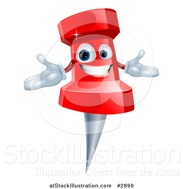 Illustration of a Happy Red Push Pin Mascot