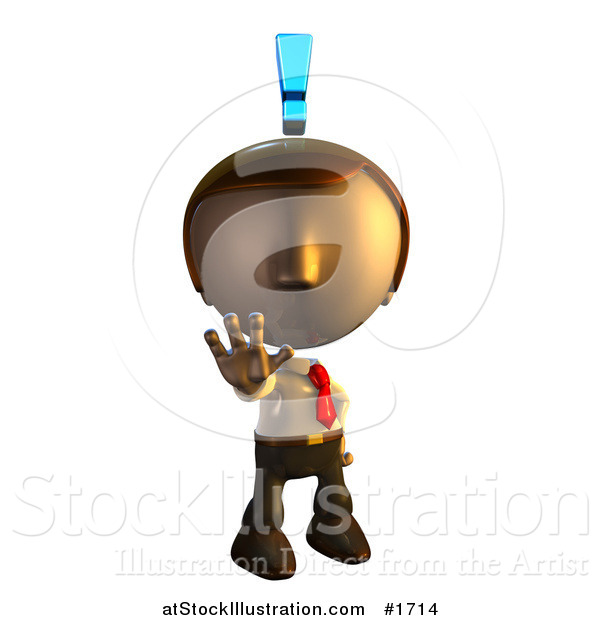 Illustration of a Pete Man Character Holding out His Hand with an Exclamation Point Above His Head