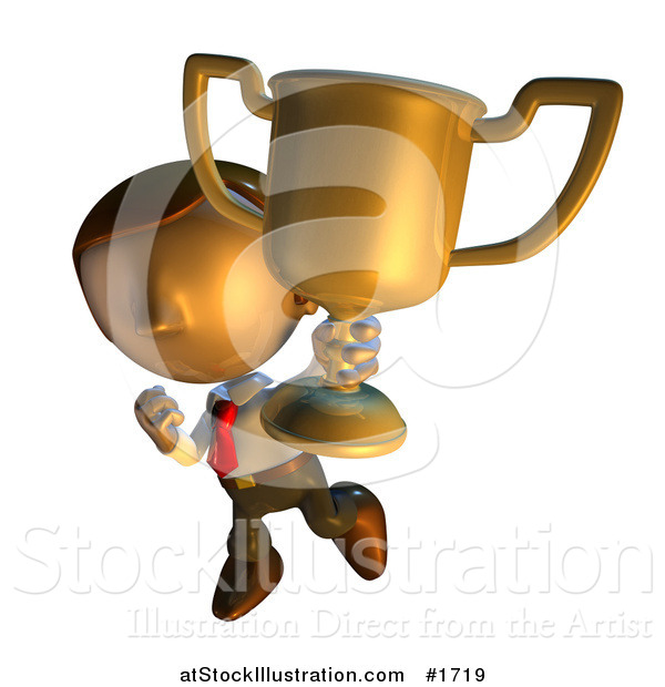 Illustration of a Pete Man Character Showing off His Trophy Cup