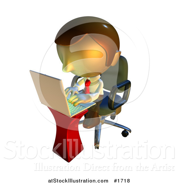 Illustration of a Pete Man Character Typing on a Laptop
