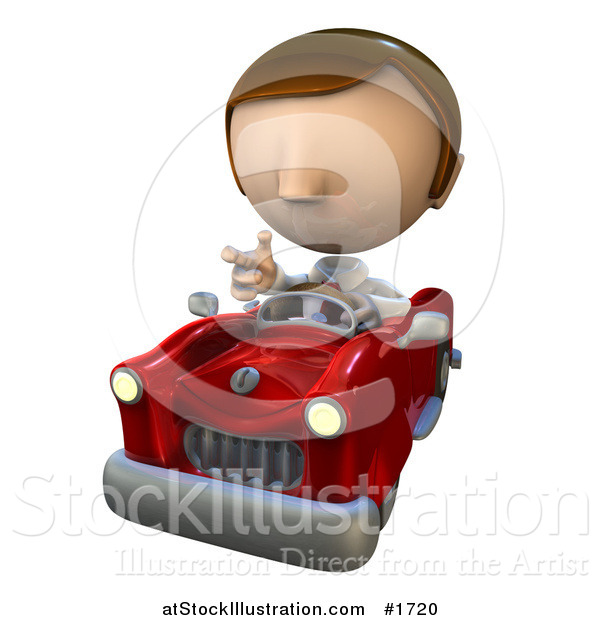 Illustration of a Pete Man Character with Road Rage, Driving a Convertible Car