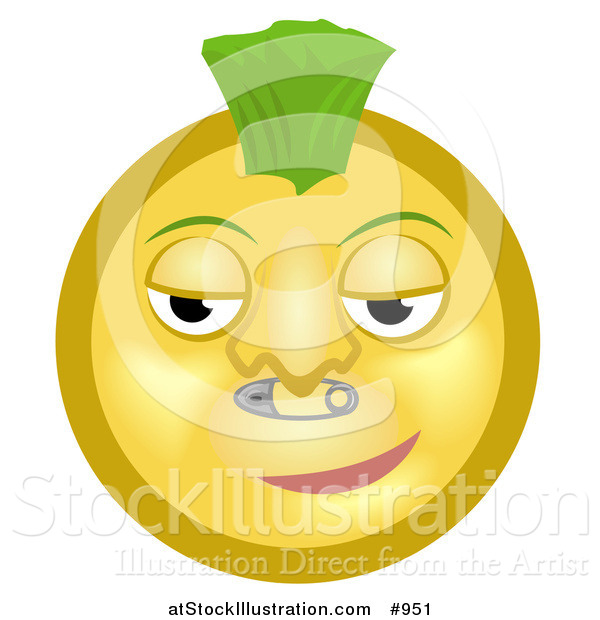 Illustration of a Punk Rock Emoticon with Mohawk and Safety Pin Nose Ring