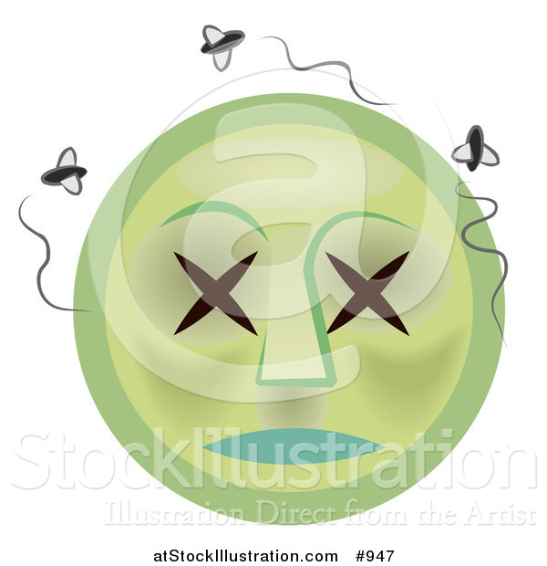 Illustration of a Rotten Dead Emoticon with Swarming Flies
