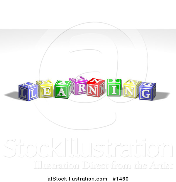 Illustration of a Row of Colorful Red, Yellow, Green, Pink and Red Toy Alphabet Blocks Spelling out LEARNING