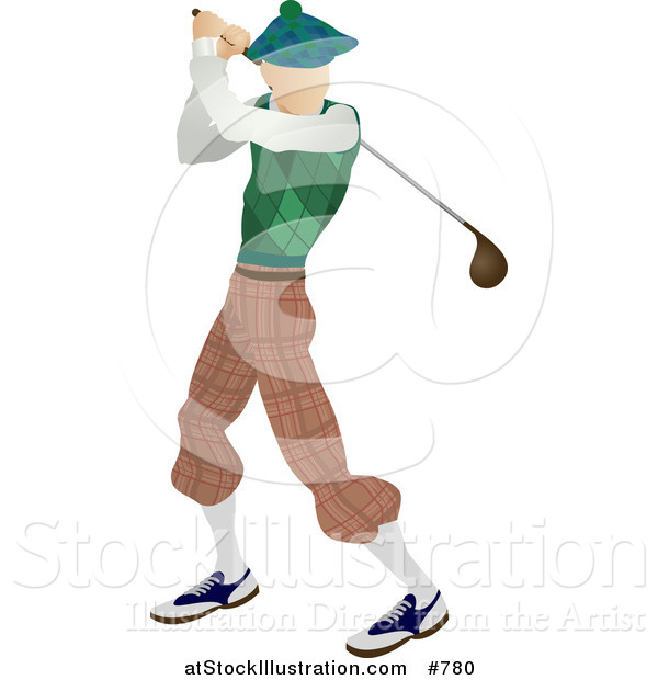 Illustration of a Skinny Caucasian Male Golfer Golfing on the Golf Course Sports