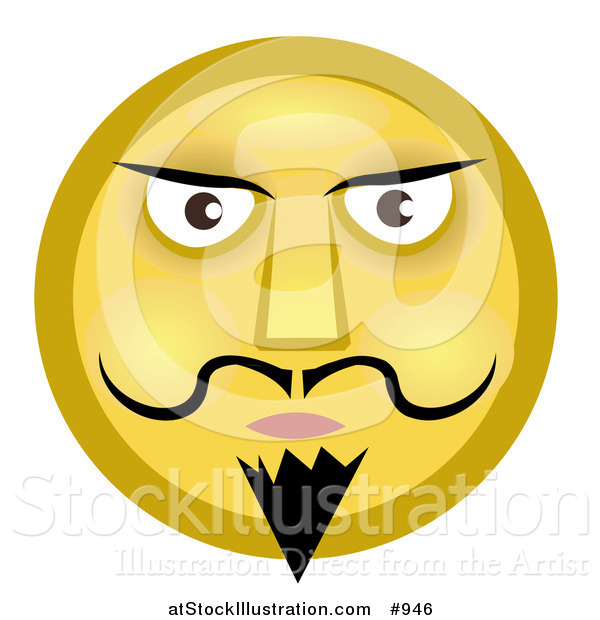 Illustration of a Stern Emoticon with Black Goatee, Mustache and Eyebrows