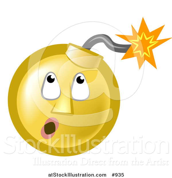 Illustration of a Ticking Time Bomb Smiley Face Looking up at the Fuse