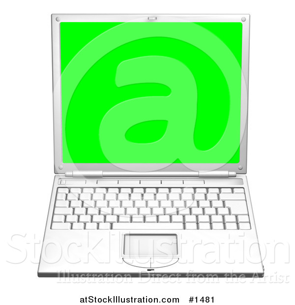 Illustration of a White Laptop Computer Facing Front, with a Green Screen