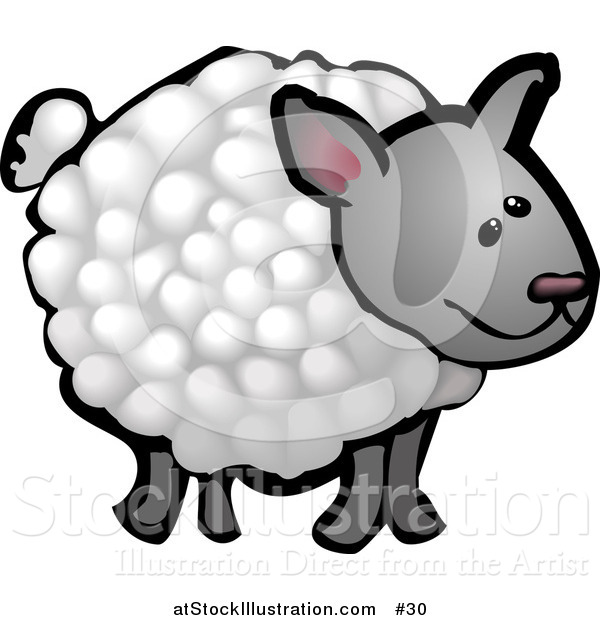 Illustration of a Wooly Sheep on a Farm