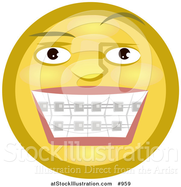 Illustration of an Emoticon Showing Braces on Teeth