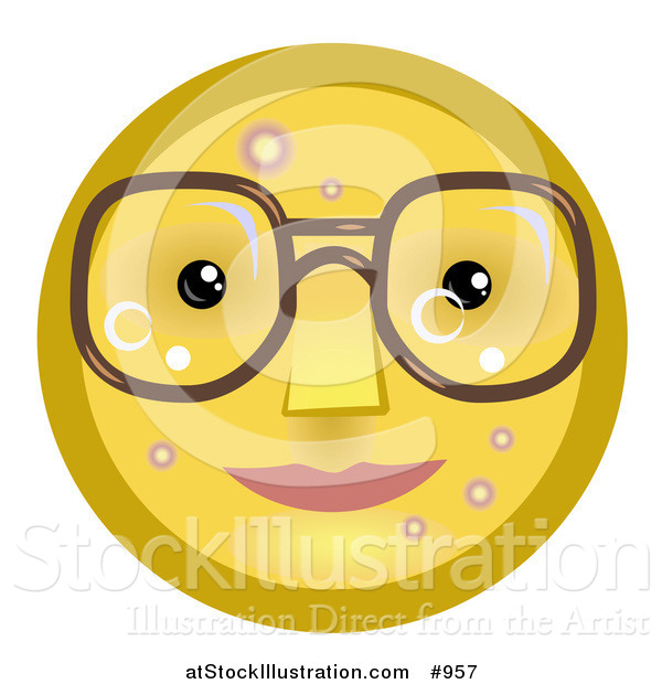 Illustration of an Emoticon with Pimples, Wearing Glasses
