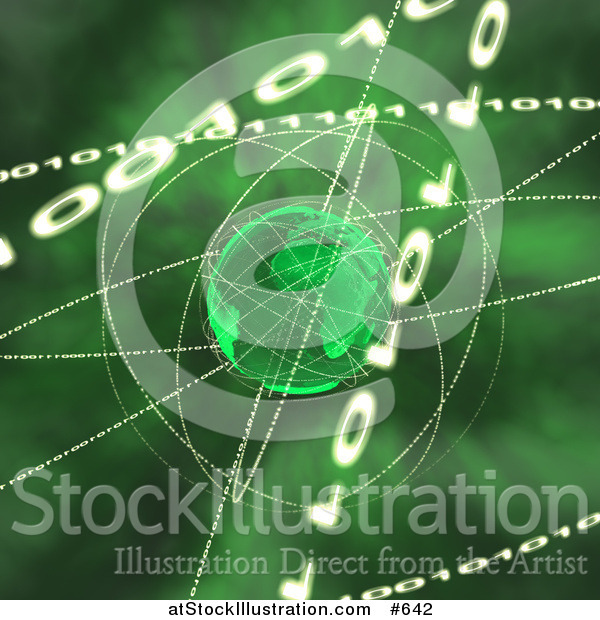 Illustration of Binary Coding Forming Rings Around Green Earth