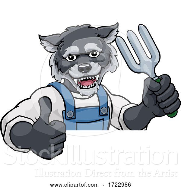 Illustration of Cartoon Wolf Gardener Gardening Animal Mascot