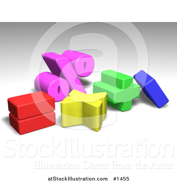 Illustration of Colorful Red, Pink, Yellow, Green and Blue Percentage, Equals, Multiplication, Addition and Subtraction Symbols