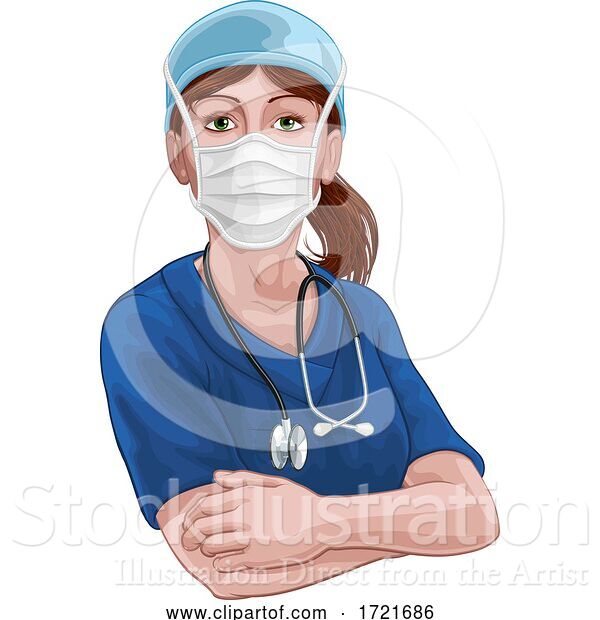 Illustration of Doctor or Nurse Lady in Medical Scrubs Unifrom