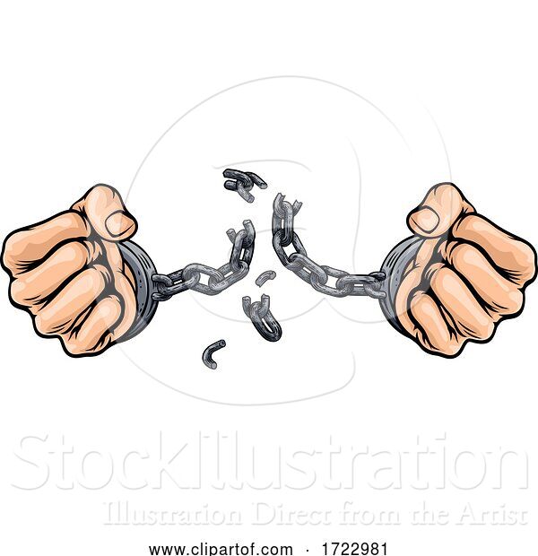 Illustration of Hands Breaking Chain Shackles Cuffs Freedom Design