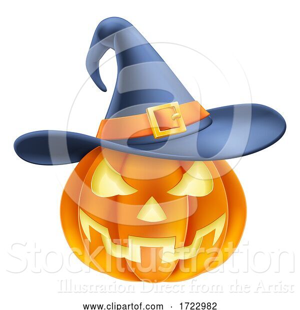 Illustration of Pumpkin Wearing Witch Hat Halloween