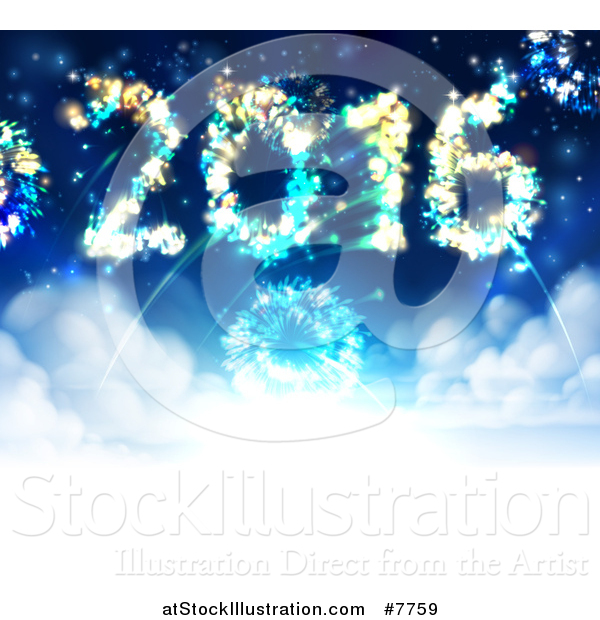 Vector Illustration of 2016 Shaped New Year Fireworks in the Sky