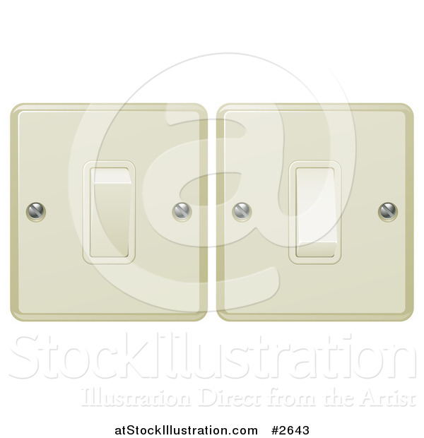 Vector Illustration of 3d Beige Flip Light Switches on and off