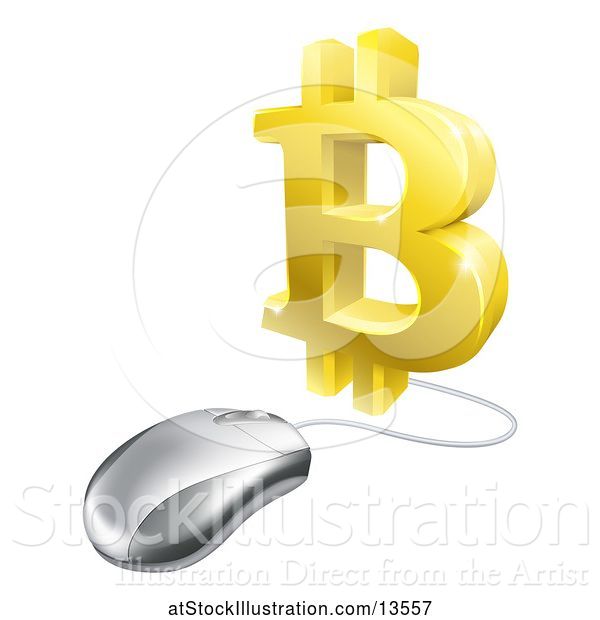 Vector Illustration of 3d Bitcoin Symbol Connected to a Computer Mouse
