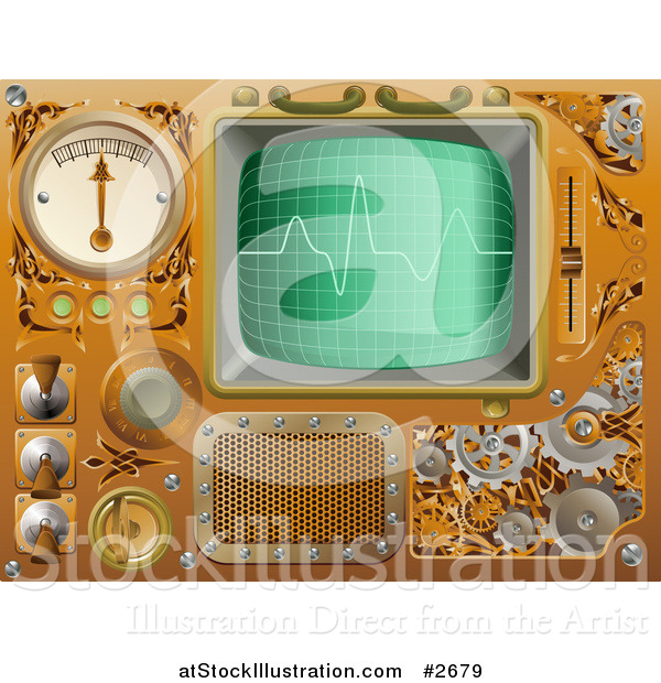 Vector Illustration of 3d Brass Victorian Steampunk Media Player Design Elements