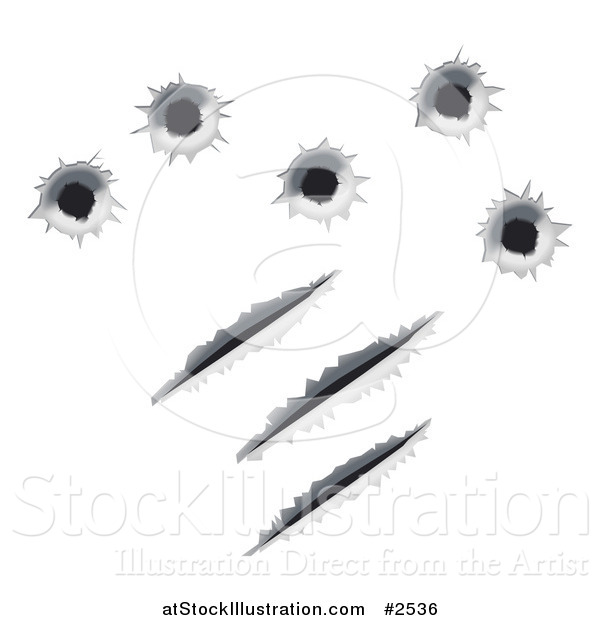 Vector Illustration of 3d Bullet Holes and Slash Marks