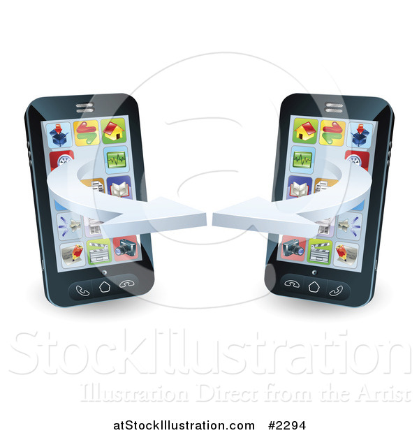 Vector Illustration of 3d Cell Phones Syncing