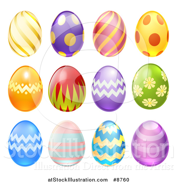 Vector Illustration of 3d Colorful Patterned Easter Eggs