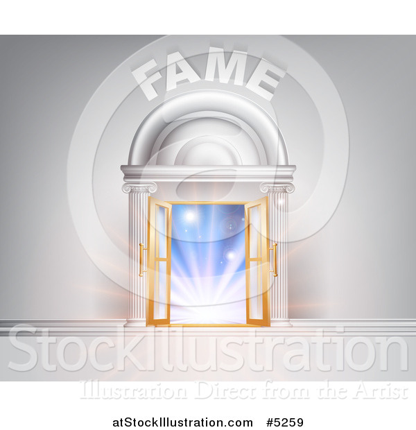 Vector Illustration of 3d FAME over Open Doors with Light