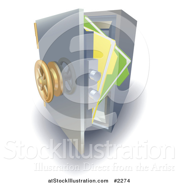 Vector Illustration of 3d Files in a Safe Vault