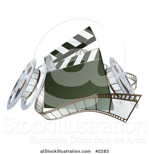 Vector Illustration of 3d Film Reels and a Clapper Board