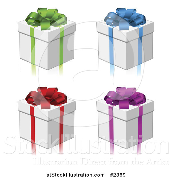 Vector Illustration of 3d Gift Boxes with Colorful Bows and Ribbons