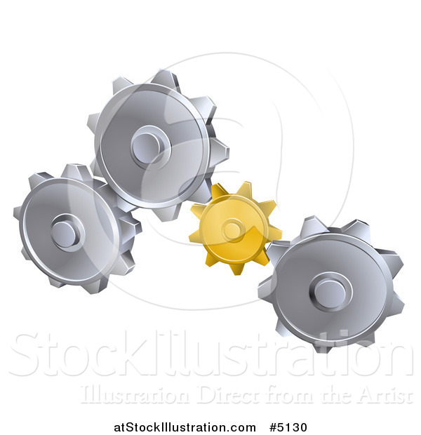 Vector Illustration of 3d Gold and Silver Gear Cogs
