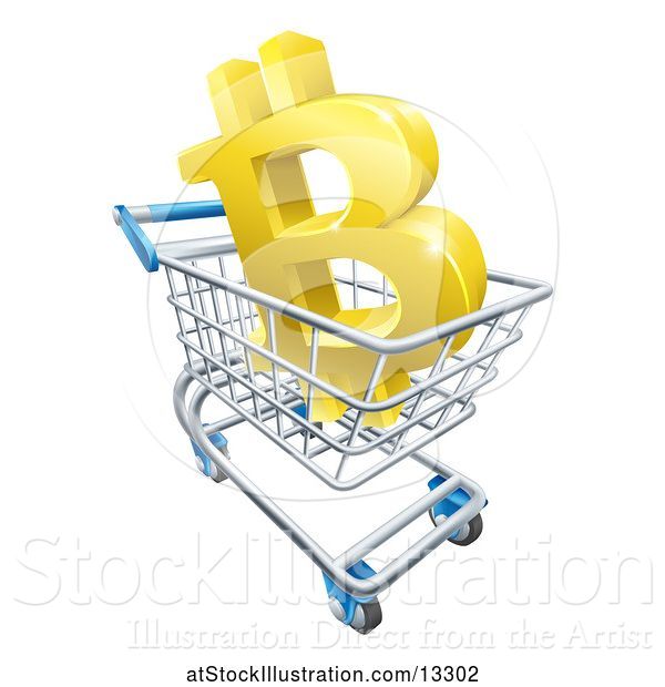 Vector Illustration of 3d Gold Bitcoin Currency Symbol in a Shopping Cart
