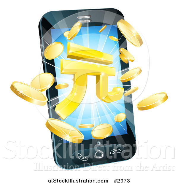 Vector Illustration of 3d Gold Coins and Yuan Symbol Bursting from a Smart Phone