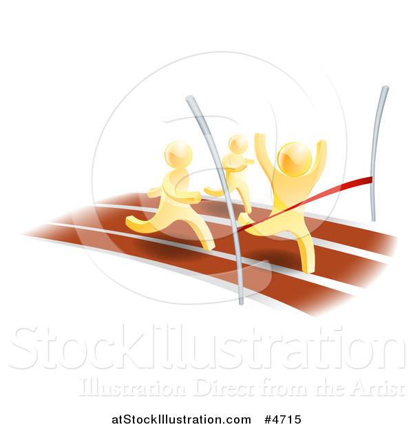 Vector Illustration of 3d Gold Men Racing, One Rushing Through the Finish Line