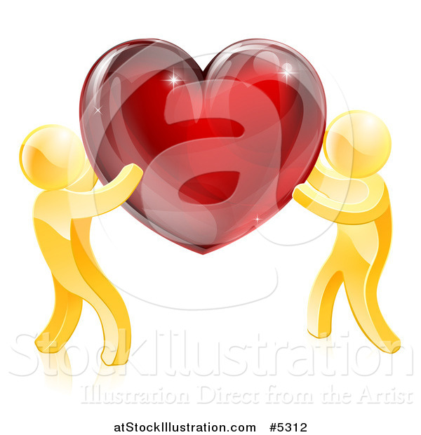 Vector Illustration of 3d Gold People Holding up a Shiny Red Heart