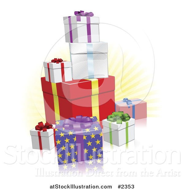 Vector Illustration of 3d Holiday Gift Boxes and a Yellow Burst