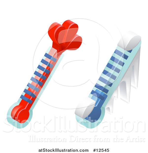Vector Illustration of 3d Hot and Cold Weather Thermometers