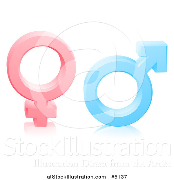 Vector Illustration of 3d Male and Female Gender Symbols and Reflections