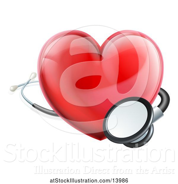 Vector Illustration of 3d Medical Stethoscope Around a Red Love Heart