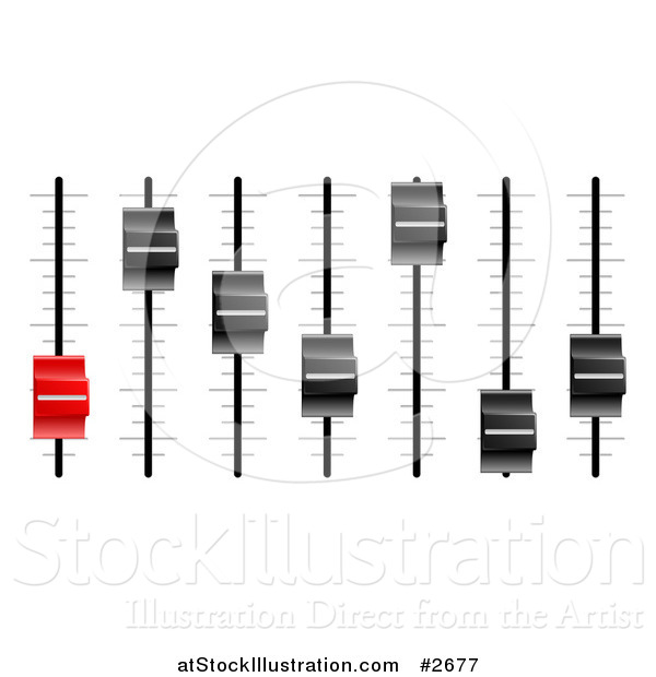 Vector Illustration of 3d Red and Black Slider or Fader Control Knobs