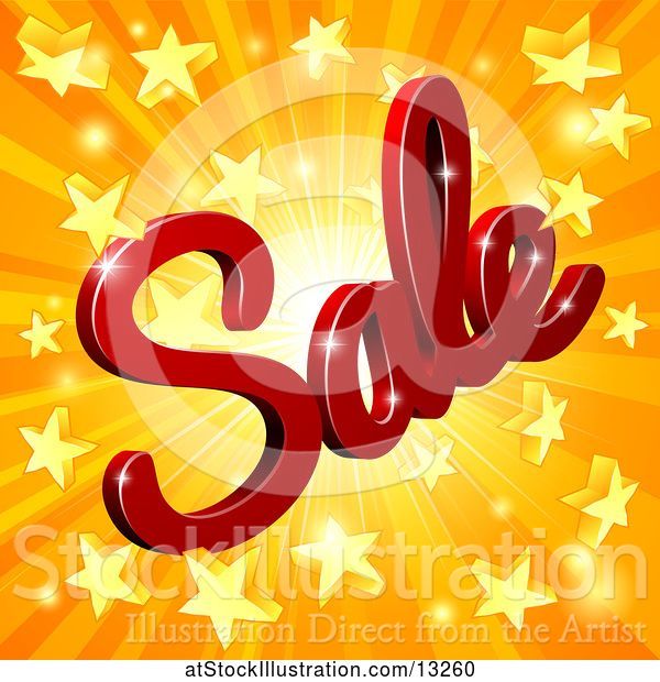 Vector Illustration of 3d Red Sale Text Design over a Star Burst