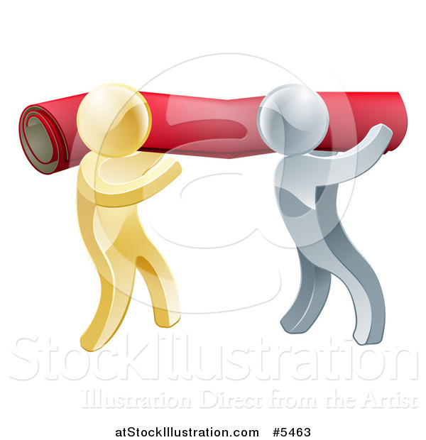 Vector Illustration of 3d Silver and Gold Carpet Installers Carrying a Roll